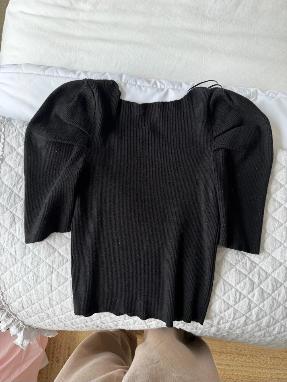 Lush Black Ribbed Square Neck Top - Picture 3 of 3